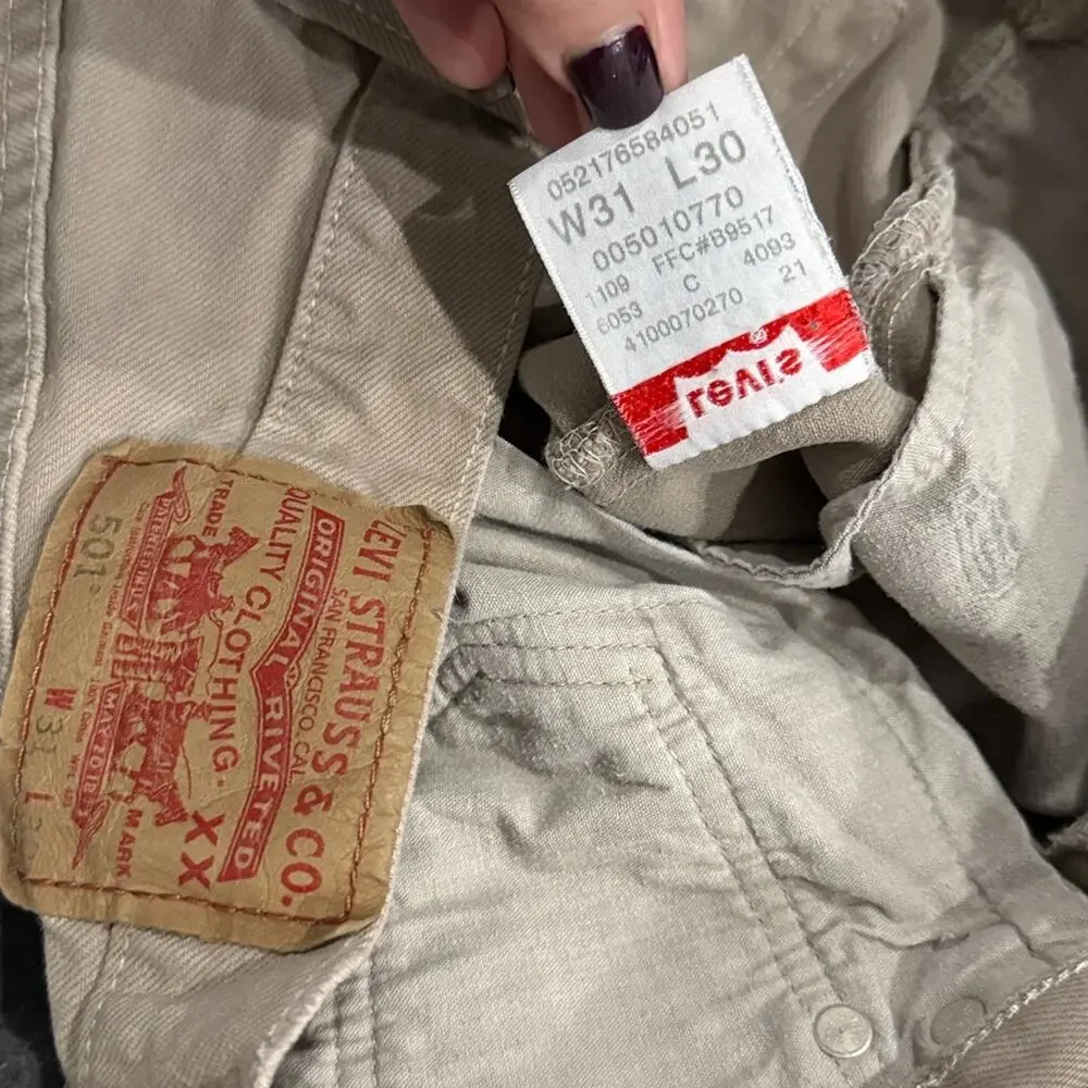 UEC LEVI’S KHAKI 501 ORIGINAL STRAIGHT LEG DENIM JEANS MADE IN MEXICO SZ 31x30